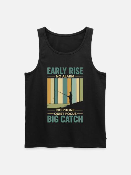 Retro Angler Angelspruch Streifen - Männer Premium Bio Tank Top - Schwarz