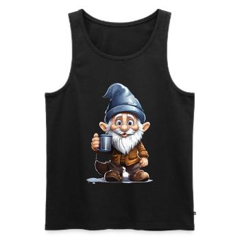 Gnom mit Kaffee Becher - Männer Premium Bio Tank Top - Schwarz - Vorne - AI Model Male 178 light (178cm)