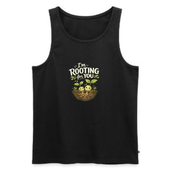 Je t’encourage – un jeu de mots à base de plantes - Débardeur bio Premium Homme - noir - Devant - Michal (187cm)