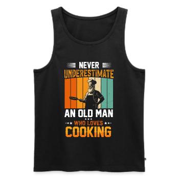 Ne sous-estimez jamais un vieil homme qui cuisine - Débardeur bio Premium Homme - noir - Devant - Michal (187cm)