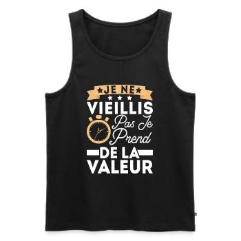 Je Ne Vieillis Pas Je Prend De La Valeur Cadeau - Débardeur bio Premium Homme - noir - Devant - Michal (187cm)