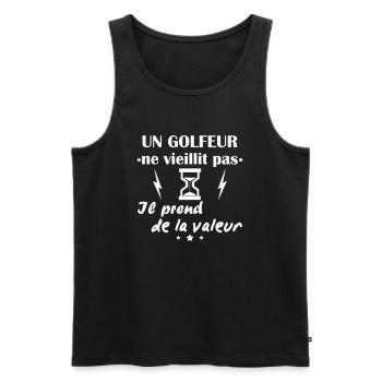 Golfeur ne vieillit pas, idée cadeau anniversaire - Débardeur bio Premium Homme - noir - Devant - Michal (187cm)