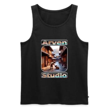 Kindness in Edo Street – Arven Studio Art - Men's Premium Organic Tank Top - black - Front - AI Model Male 178 light (178cm)