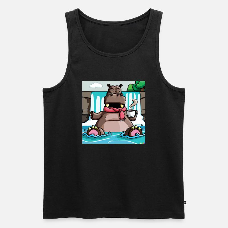hippo with cofee - Männer Premium Bio Tank Top - Schwarz