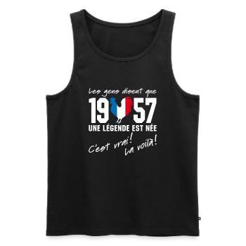 Né en 1957 - Coq aux couleurs françaises - Débardeur bio Premium Homme - noir - Devant - Michal (187cm)