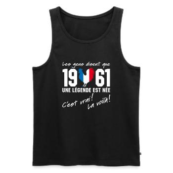 Né en 1961 - Coq aux couleurs françaises - Débardeur bio Premium Homme - noir - Devant - Michal (187cm)