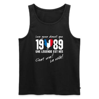 Né en 1989 - Coq aux couleurs françaises - Débardeur bio Premium Homme - noir - Devant - Michal (187cm)