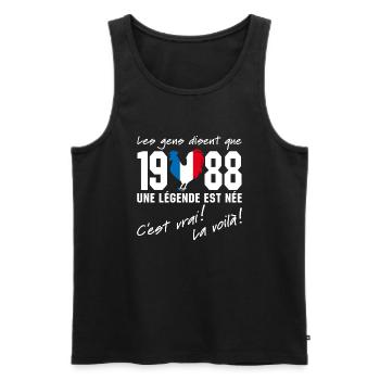 Né en 1988 - Coq aux couleurs françaises - Débardeur bio Premium Homme - noir - Devant - Michal (187cm)