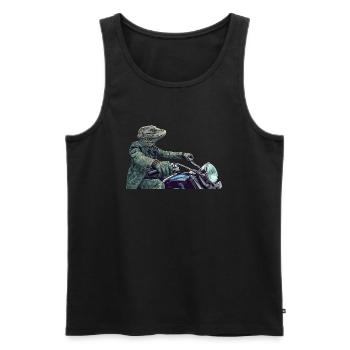 Reptile wearing green riding a Motorcycle - Men's Premium Organic Tank Top - black - Front - Michal (187cm)