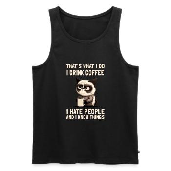annoying cat cat Grumpy coffee - Men's Premium Organic Tank Top - black - Front - AI Model Male 178 light (178cm)