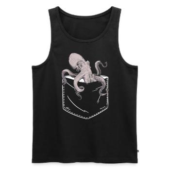Oktopus In Der Brusttasche Design Krake Pocket Tin - Männer Premium Bio Tank Top - Schwarz - Vorne - Michal (187cm)
