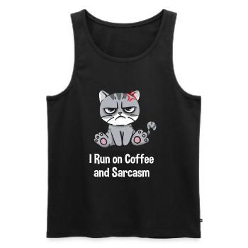 Je cours avec du café et du sarcasme drôle de café - Débardeur bio Premium Homme - noir - Devant - Michal (187cm)