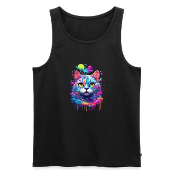 Chat Pop Art - Débardeur bio Premium Homme - noir - Devant - AI Model Male 178 light (178cm)