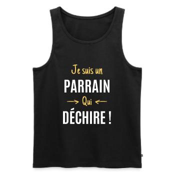 Parrain cadeau humour parrain qui déchire - Débardeur bio Premium Homme - noir - Devant - Michal (187cm)