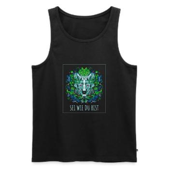 Fantasy Wolf für Kinder mit Spruch SEI WIE DU BIST - Männer Premium Bio Tank Top - Schwarz - Vorne - Michal (187cm)