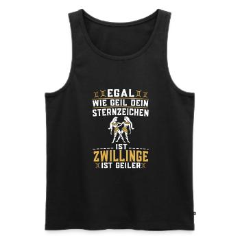 Zwilling Egal wie geil dein Sternzeichen Sternbild - Männer Premium Bio Tank Top - Schwarz - Vorne - Michal (187cm)