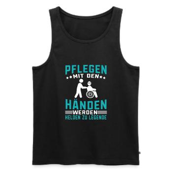 Pflegen mit den Händen werden Helden zu Legenden - Männer Premium Bio Tank Top - Schwarz - Vorne - Michal (187cm)