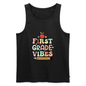 Retour à l’école Première année Vibes Enseignant étudiant - Débardeur bio Premium Homme - noir - Devant - Michal (187cm)