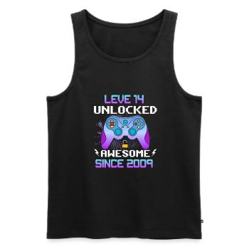 Level 14 Unlocked Awesome Since 2009 Funny Gamer - Men's Premium Organic Tank Top - black - Front - AI Model Male 178 light (178cm)