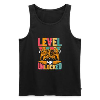 Niveau 42 Débloqué Génial depuis 1981 Funny Gamer - Débardeur bio Premium Homme - noir - Devant - AI Model Male 178 light (178cm)