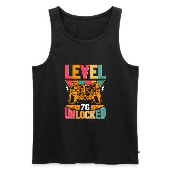 Niveau 76 Débloqué Génial depuis 1947 Funny Gamer - Débardeur bio Premium Homme - noir - Devant - AI Model Male 178 light (178cm)