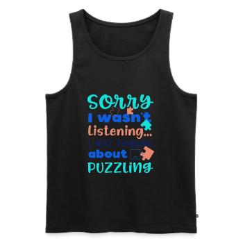 Hobby Puzzler Funny Quote Jigsaw Puzzling - Men's Premium Organic Tank Top - black - Front - AI Model Male 178 light (178cm)