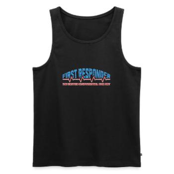 First responder with a heartbeat and cool saying - Men's Premium Organic Tank Top - black - Front - AI Model Male 178 light (178cm)