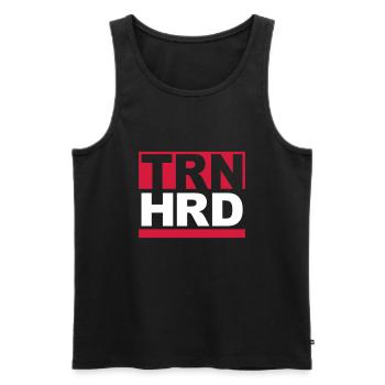 WORKOUT, GYM, TRAIN HARD - Männer Premium Bio Tank Top - Schwarz - Vorne - AI Model Male 178 light (178cm)