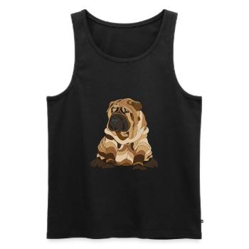 Chien de pli chinois Shar pei - Débardeur bio Premium Homme - noir - Devant - Michal (187cm)