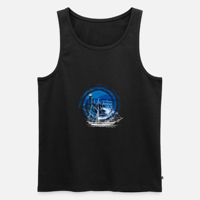 Schiff vor einem Leuchtturm - Männer Premium Bio Tank Top - Schwarz
