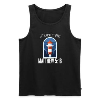 Christianisme Jésus Phare – Laissez votre lumière - Débardeur bio Premium Homme - noir - Devant - AI Model Male 178 light (178cm)