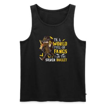 Vampire Hunter, Undead Slayer, Stake and Cross - Men's Premium Organic Tank Top - black - Front - AI Model Male 178 light (178cm)