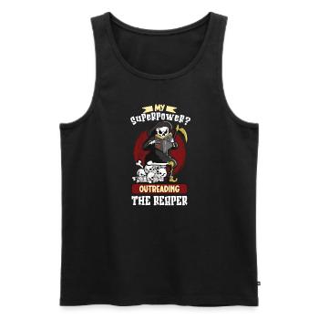 Reading Grim Reaper book lover's literature, - Men's Premium Organic Tank Top - black - Front - Michal (187cm)