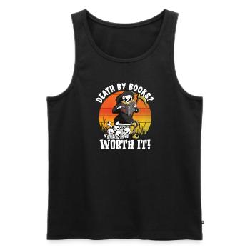 Reading Grim Reaper book lover's literature, - Men's Premium Organic Tank Top - black - Front - Michal (187cm)