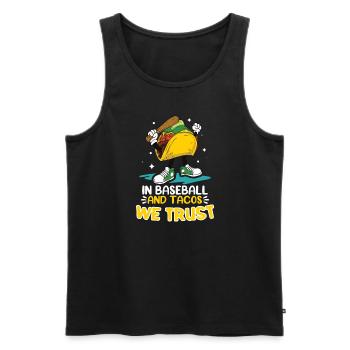 Taco Mexican Food Baseball Card Joueur de baseball - Débardeur bio Premium Homme - noir - Devant - AI Model Male 178 light (178cm)
