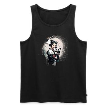 geisha mit panda,kleiner panda,geisha,anime - Männer Premium Bio Tank Top - Schwarz - Vorne - Michal (187cm)