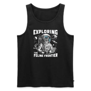 Chat, Astronaute, Astronomie, Système Solaire Externe - Débardeur bio Premium Homme - noir - Devant - Michal (187cm)
