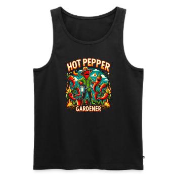 Amateurs de cuisine épicée, Chili Peppers Chef - Débardeur bio Premium Homme - noir - Devant - AI Model Male 178 light (178cm)