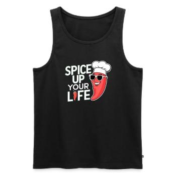 Amateurs de cuisine épicée, Chili Peppers Chef - Débardeur bio Premium Homme - noir - Devant - Michal (187cm)