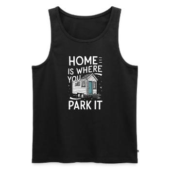 Rolling Tiny House Minimalist Lifestyle - Men's Premium Organic Tank Top - black - Front - AI Model Male 178 light (178cm)