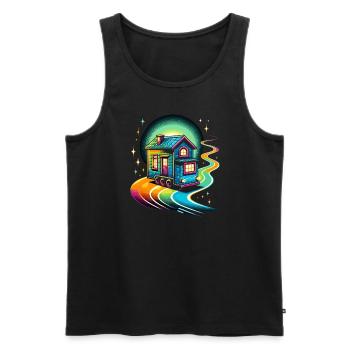 Rolling Tiny House Minimalist Lifestyle - Men's Premium Organic Tank Top - black - Front - AI Model Male 178 light (178cm)