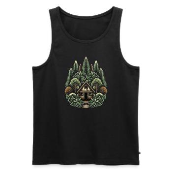 Rolling Tiny House Minimalist Lifestyle - Men's Premium Organic Tank Top - black - Front - AI Model Male 178 light (178cm)