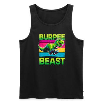 Dino Strong ! T-rex Dinosaure Fitness Haltérophilie - Débardeur bio Premium Homme - noir - Devant - Michal (187cm)