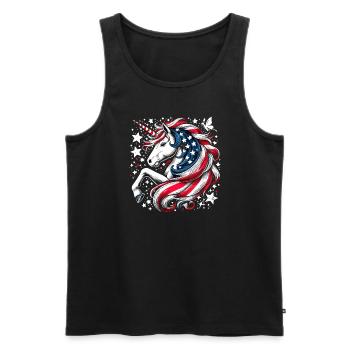 Patriotisme magique Licorne américaine États-Unis - Débardeur bio Premium Homme - noir - Devant - Michal (187cm)