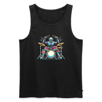 Energiegeladener Roboter-Drummer Groove - Männer Premium Bio Tank Top - Schwarz - Vorne - Michal (187cm)