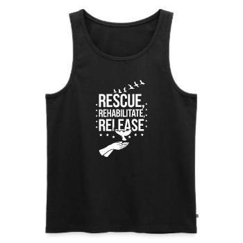 Passionné par le sauvetage des oiseaux et la faune sauvage - Débardeur bio Premium Homme - noir - Devant - AI Model Male 178 light (178cm)