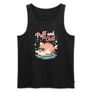 Poisson-globe passionné de la vie marine Quirky - Débardeur bio Premium Homme - noir - Devant - Michal (187cm)