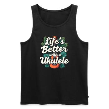 Ukulele -spieler Hawaiianischer Musik Tropical - Männer Premium Bio Tank Top - Schwarz - Vorne - AI Model Male 178 light (178cm)