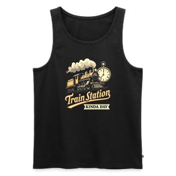 Trajet en train - aventure en locomotive - Débardeur bio Premium Homme - noir - Devant - Michal (187cm)