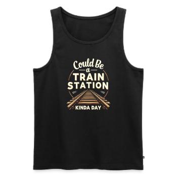 Trajet en train - aventure en locomotive - Débardeur bio Premium Homme - noir - Devant - Michal (187cm)